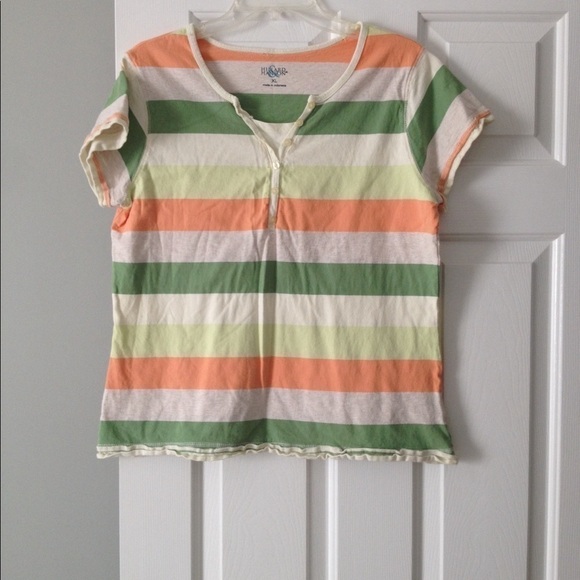 Vintage 90’s V neck striped Babydoll short sleeve top in size XL - Picture 1 of 2